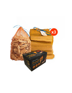 3 filets de bûches 33 cm + 1 filet de bois d'allumage 40L + 1 boite allume feu